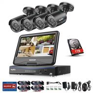 Home Security Surveillance Camera System, SANNCE 4CH 1080N Surveillance DVR Recorder with 4x1500TVL Night Vision Bullet CCTV Camera and 1TB Hard Drive, Email Alarm, Motion Detect,P