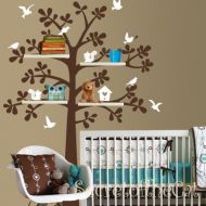 Luckshop Nursery Squirrel Shelving Shelf Tree With Bird House Home Art Decals Wall Sticker Vinyl Wall Decal Stickers Living Room Bed Baby Room