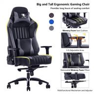 KILLABEE Big and Tall 400lb Memory Foam Gaming Chair - Adjustable Tilt, Back Angle and 3D Arms Ergonomic High-Back Leather Racing Executive Computer Desk Office Chair Metal Base, G