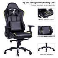 KILLABEE Big and Tall Metal Base Gaming Chair - Ergonomic Leather Racing Computer Chair High-Back Office Desk Chair with Adjustable Memory Foam Lumbar Support and Headrest, Black