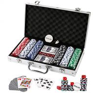 Doublefan Texas Holdem Poker Chips Set,DOUBLEFAN Heavy Duty 11.5 Gram Clay Stirped Poker Chips Set with Aluminum Case for Blackjack Gambling, Set of 300 Chips