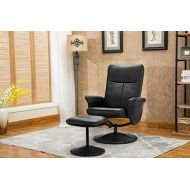 Divano Roma Furniture Modern Living Room Faux Leather Recliner Chair with Footstool, Reclining Swivel Office Chair, Gaming Chair (Black)