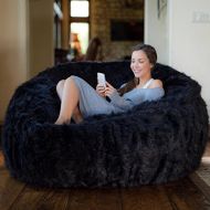 Comfy Sacks 5 ft Memory Foam Bean Bag Chair, Black Furry