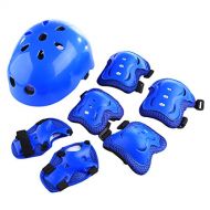 Kids Sports Safety Protective Gear Set, RuiyiF 7Pcs Set Childrens Elbow Pad Knee Pads Wrist Guard Helmet for Scooter Skateboard Skating Blading Cycling Riding - Blue