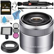Sony E 30mm f3.5 Macro Lens SEL30M35 + 49mm 3 Piece Filter Kit + Professional 160 LED Video Light Studio Series + 64GB SDXC Card + Lens Pen Cleaner + 70in Monopod + Deluxe Cleanin