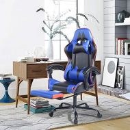 HOMY CASA Homy Casa Home Office Gaming High Back Executive Chairs Racing Ergonomic Backrest and Adjustment Computer Chair with Footrest and Pillows Recliner Swivel Lean Back Chairs (Blue-Bla