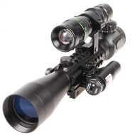 Higoo 3-9X40EG Rifle Scope Red/Green Illuminated Rangefinder Reticle Riflescope, Zoom 3-9x With Tri-picatinny Rail, Red Laser Sight,Powerful Flashlight