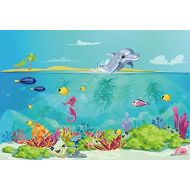 Yeele Backdrops 10x8ft /3 X 2.4M Colorful Underwater Marine Landscape Tropical Sea Bottom Seahorse Dolphin Coral Pictures Adult Artistic Portrait Photoshoot Props Photography Backg
