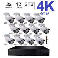 Q-See 4K (8MP) QT-IP Kit Twelve Camera with NVR IP Ultra-HD 32-Channel with 3TB HDD with H.265 (QT816-3 + 12x QTN8086Ba + 1x QSPMIC)