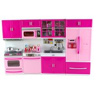 Velocity Toys My Happy Kitchen Full Deluxe Kit Battery Operated Toy Doll Kitchen Playset w/ Lights, Sounds, Perfect for Use with 11-12 Tall Dolls