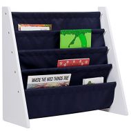 Wildkin Sling Bookshelf, Features Durable Fabric and Wood Design, Perfect for Encouraging Organization and Making Reading Easy and Fun for Young Readers - White with Blue