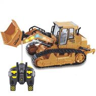 YOEDAF 5 Channel RC Bulldozer,Full Function Remote Controlled Excavator Front Loader Dump Construction Truck Vehicle Toy for Children Kids(Yellow)