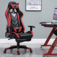 MUZII Gaming Chair Racing Office Desk Chair Leather Computer Chair 360 Degree Swivel Chair with Adjustable Armrest and Retractable Footrest Red Black