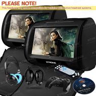 XTRONS Black 2X Twin Car headrest DVD player 9 HD Touch Screen with FM Game Disc Mp3 IR Headphones