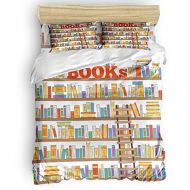 Verchant King Bedding Duvet Cover Set 4 Piece for Adult/Kids/Teen Cartoon Bookshelf with Books Breathable Soft Extremely Durable Microfiber Set for Hotel/Beddroom