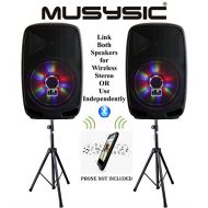 Pair (2 Pcs) of MUSYSIC Professional 4000W Power Stereo 15 Speakers Bluetooth DJ PA Karaoke - Link Both Wirelessly