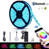 KORJO Solarphy 5050 LED Strip Light 16.4ft (5m) 300 LEDs Waterproof Color Changing LED Strip RGB Rope Light Kit with Bluetooth Smartphone APP Controller & 24V 5A Power Supply for i