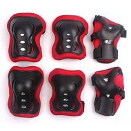 Kids Skate Pads Scooter Protection Set, Eruner Riding Bike Inline Skating Roller Hockey boys knee and elbow pads Wrist Saver Thickening Pads Blades Guard Gift 6 Pack, Black & Red