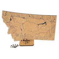 Benna Designs Montana 3 Track Cribbage Board Game Set with Engraved Topography, Rustic Nail Pegs and Stand / Counter