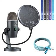 Blue Microphones Yeti Nano USB Mic for VoIP Conference, Podcasting (Shadow Grey) Bundle with Blucoil 6-Ft Extension Cable, Pop Filter Windscreen AND 5-Pack of Cable Ties