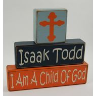 Blocks Upon A Shelf I Am A Child Of God-Custom-Personalized Name - Primitive Country Wood Stacking Sign Blocks-Baptism-Christening Gift For Kids Home Decor