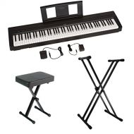 Yamaha Genesis Yamaha P45 88-Key Weighted Action Digital Piano with Sustain Pedal, Power Supply, Double-Braced X-Style Keyboard Stand, and Padded X-Style Piano Bench