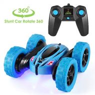 Zomma Remote Control Car RC Stunt Car, 4WD Monster Truck Double Sided Rotating Tumbling - 2.4GHz High Speed Rock Crawler Rechargeable Vehicle Toy with Headlights (Blue)