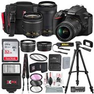 Photo Savings Nikon D3500 DSLR Camera with 18-55mm and 70-300mm Lenses + 32GB Card, Tripod, Flash, and Bundle