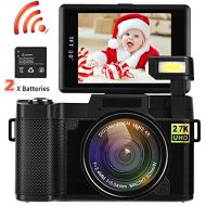 Video Camera Camcorder, DIWUER WiFi Wireless Digital Camera Recorder, 24.0MP Full HD 1080P Flip Screen Vlogging Camera with UV Lens, Flashlight (Two Batteries Included)