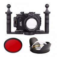 EACHSHOT 40m 130ft Waterproof Underwater Camera Housing Case Bag for Sony A5100 16-50mm Lens Camera + Two Hands Aluminium Tray + 67mm Fisheye Lens + 67mm Red Filter