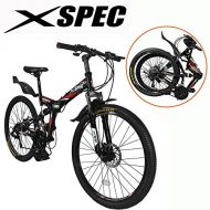 Xspec 26 21-Speed Folding Mountain Trail Bicycle Commuter Foldable Bike, Black/White/Yellow