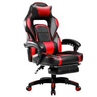 Merax High-Back Racing, Ergonomic Gaming Footrest, PU Leather Swivel Computer Home Office Chair Including Headrest and Lumbar Support (red)