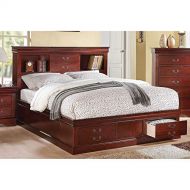 Acme Furniture Acme Louis Philippe III Queen Bed with Storage, Cherry