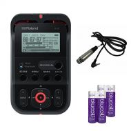 Roland R-07-BK Portable Field Recorder, Black -INCLUDES- Hosa XVM-105F 5ft Microphone Cable with XLR3F to Right-angle 3.5mm TRS Connectors AND 4-Pack of Blucoil AA Batteries