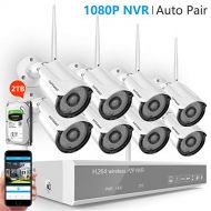 SAFEVANT Security Camera System Wireless,Safevant 8CH 1080P NVR Security Camera System(2TB Hard Drive),8PCS 1080P Inddor/Outdoor IP66 Wireless Security Cameras,Plug&Play,No Monthly Fee