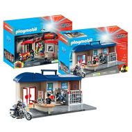 PLAYMOBIL Playmobil City Action Playset Bundle with Take Along Fire Station Playset and Take Along Police Station Playset