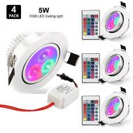 [Pack of 4] RGB LED Ceiling Light Dimmable, Derlights 3W Color Changing Recessed Light with Remote Control for Home Stage Party Decor, AC 85-265V