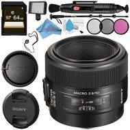 Sony 50mm f2.8 Macro Lens SAL50M28 + 55mm 3 Piece Filter Kit + Professional 160 LED Video Light Studio Series + 64GB SDXC Card + Lens Pen Cleaner + 70in Monopod + Deluxe Cleaning