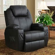 Esright Heated Massage Recliner 360 Degree Swivel Sofa PU Leather Vibration Chair (Black)