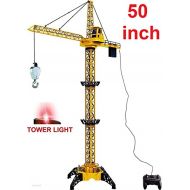 WolVol 50 inch Tall Wired Remote Control Crawler Crane Toy for Boys, Log & Bucket Lift Up Construction Activity Playset, with Working Tower Light - Adjustable Height