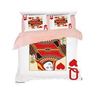IPrint Flannel Duvet Cover Set 4 pieces Bedlinen Winter Holiday for bed width 6ft Pattern Customized bedding for girls and young children,Queen,Queen of Hearts Playing Card Casino Decor G