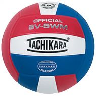 Tachikara SV-5WM NFHS Full Grain Leather Practice Volleyball, Scarlet/White/Navy