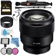Sony FE 85mm f1.8 Lens SEL85F18 + 67mm 3 Piece Filter Kit + Professional 160 LED Video Light Studio Series + 64GB SDXC Card + Lens Pen Cleaner + 70in Monopod + Deluxe Cleaning Kit