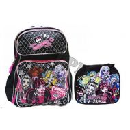 SMJAITD Monster High Full Size Fashion Black Backpack with Insulated Lunch Box 2pc Set
