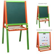 MyGift Childrens Wood Double-Sided Art & Activity Easel with Chalkboard, Dry Erase White Board & Storage Shelf
