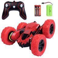ANTAPRCIS Remote Control Stunt Car Toy, 2.4G RC Vehicle Spining Flip Flash Double Sided 360°Rolling Rotating Rotation for Kids Birthday Festival Present Gift, Red