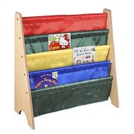 Globe House Products GHP Smooth Cambered Edges Wooden Kids Book Storage Shelf with Multicolored Canvas