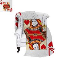 Anniutwo Digital Printing Blanket Queen of Hearts Playing Card Casino Design Gambling Game Poker Blackjack Summer Quilt Comforter 60x50 Vermilion Yellow White