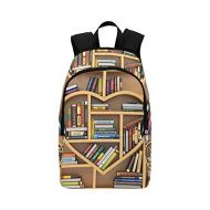INTERESTPRINT Happy More Custom Education Bookshelf Heart Travel School Shoulder Fabric Backpack