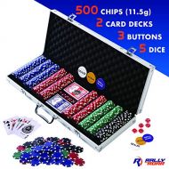 Rally and Roar Professional 500 Chips (11.5g) Poker Set with Case by Rally & Roar - Complete Poker Playing Game Sets with 500 Casino Style Chips, Cards, Dice, Aluminum Case & Keys: Texas Hold’Em,